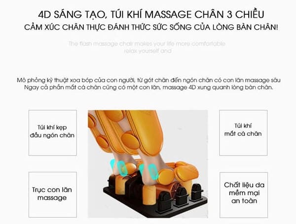 Chức năng massage chân trên mẫu ghế massage Fujikashi.