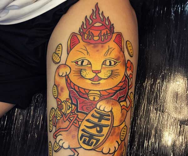 Tattoo mèo thần tài đẹp và đơn giản
